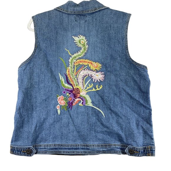 Vintage East of LA Womens Denim Button Down Vest Stretch Back Embroider Side Tab - Picture 1 of 11